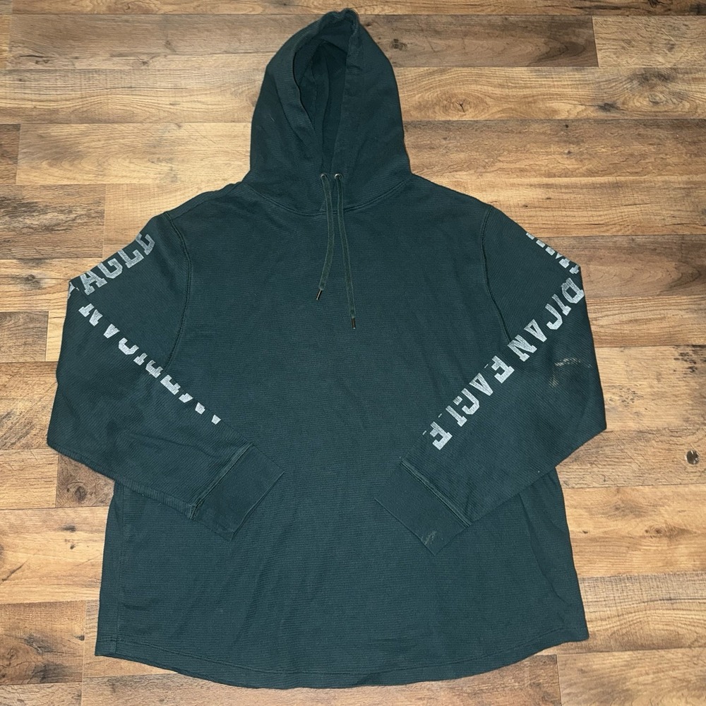 American Eagle Outfitters Thermal Hoodie Mens 2XL Green Waffle Knit Cotton